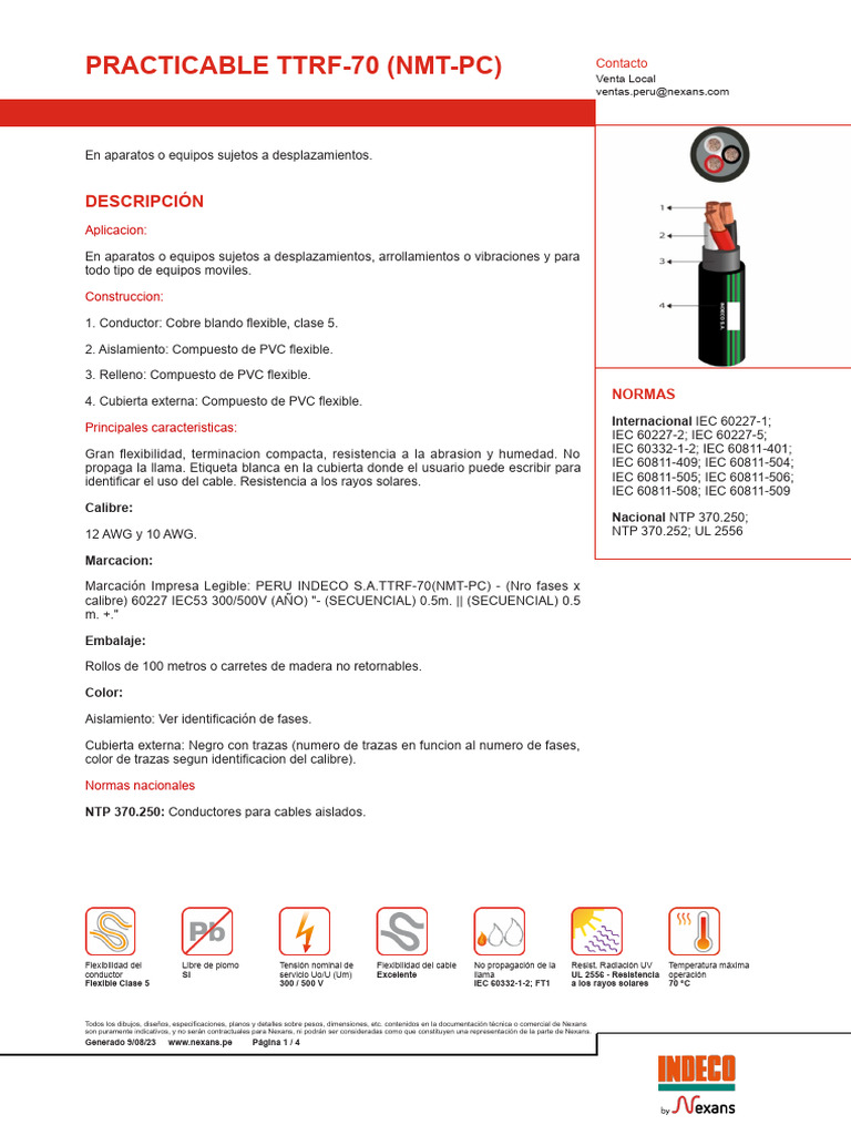 Cable Flexible TTRF-70 para Equipos Móviles | PDF | Ladrillo | Cemento
