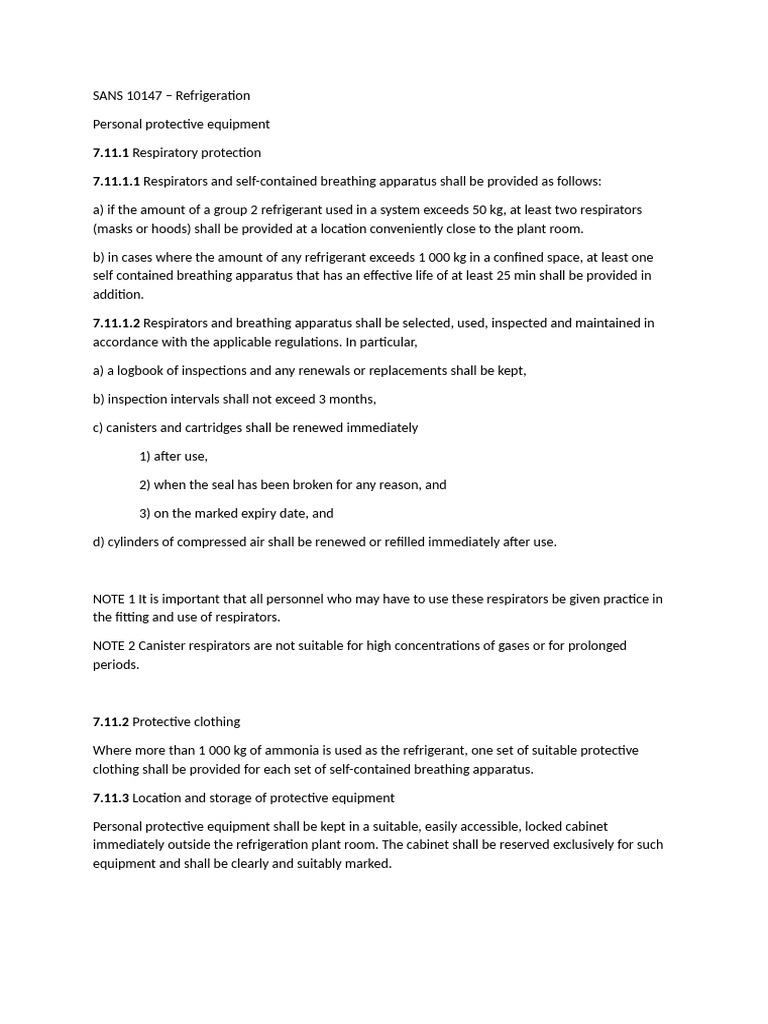 SANS 10147: Refrigeration Safety Guidelines | PDF