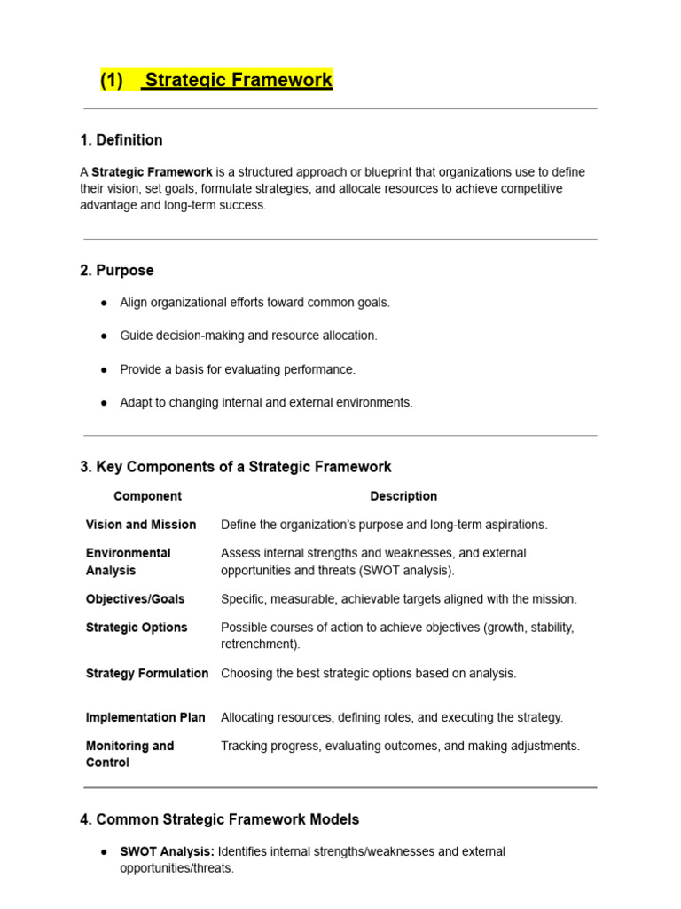 Strategic Framework for Business Success | PDF | Strategic Management ...