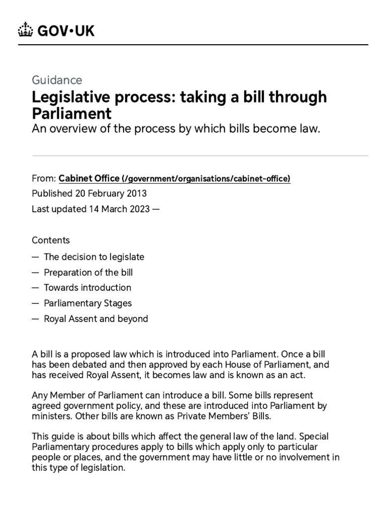 Overview of UK Legislative Process | PDF | Bill (Law) | Act Of Parliament