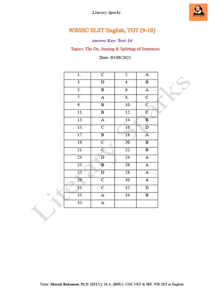English Test 16 Answer Key | PDF