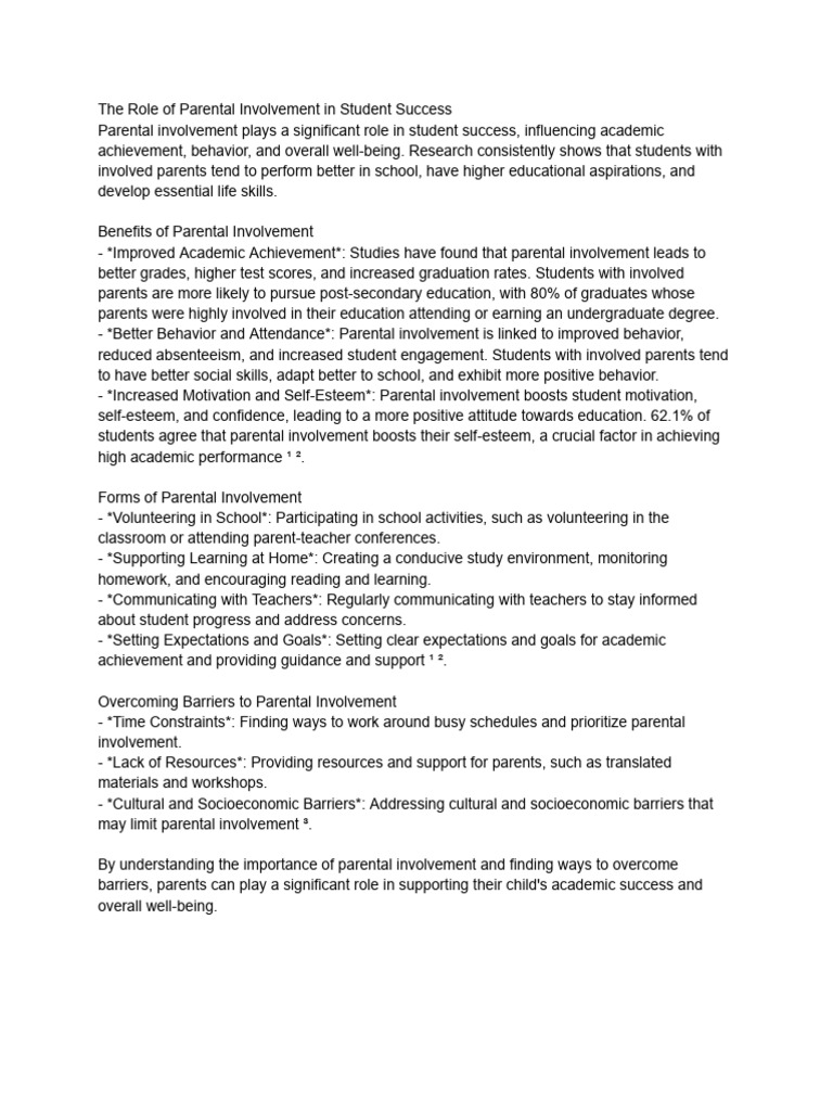 The Role of Parental Involvement in Student Success | PDF