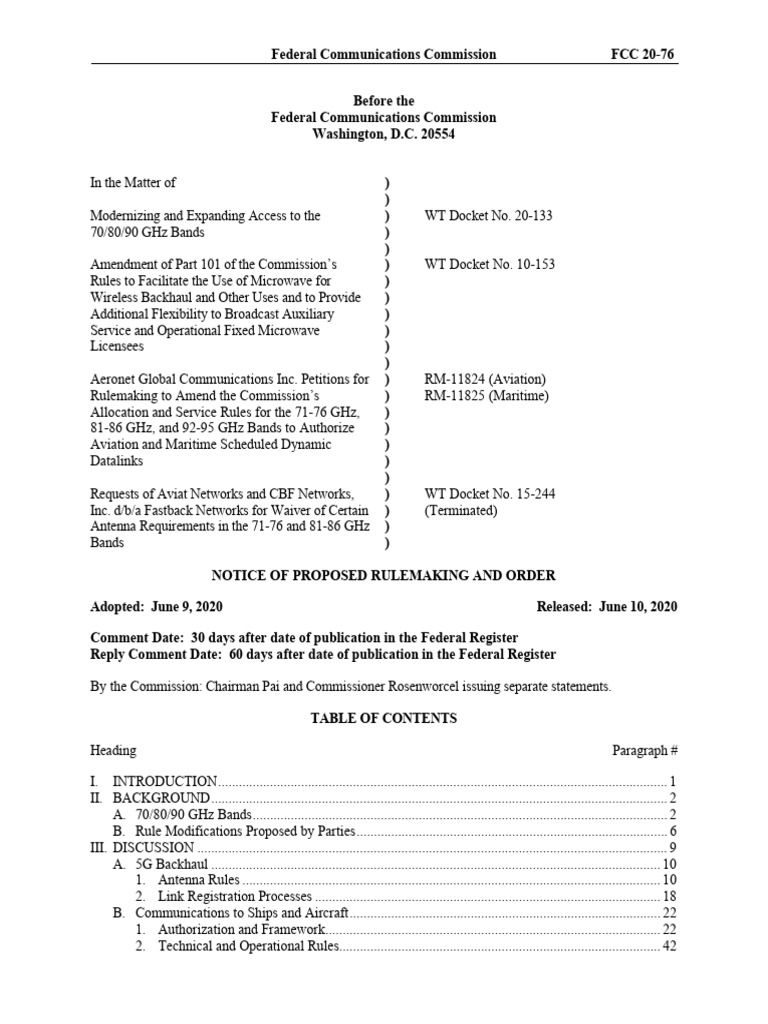 FCC-20-76A1 | PDF | Radio Spectrum | Federal Communications Commission