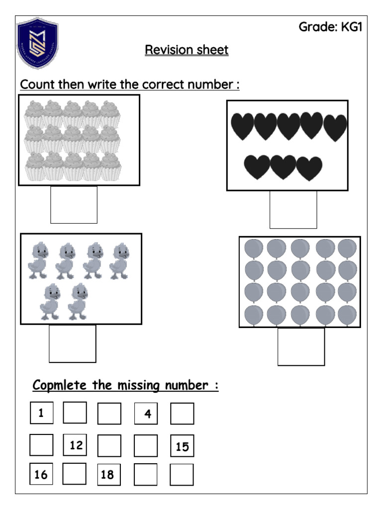 KG1 Math Revision Worksheet | PDF