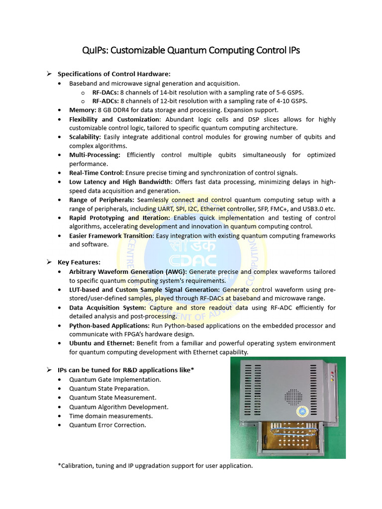Quips: Customizable Quantum Computing Control Ips: Specifications of ...