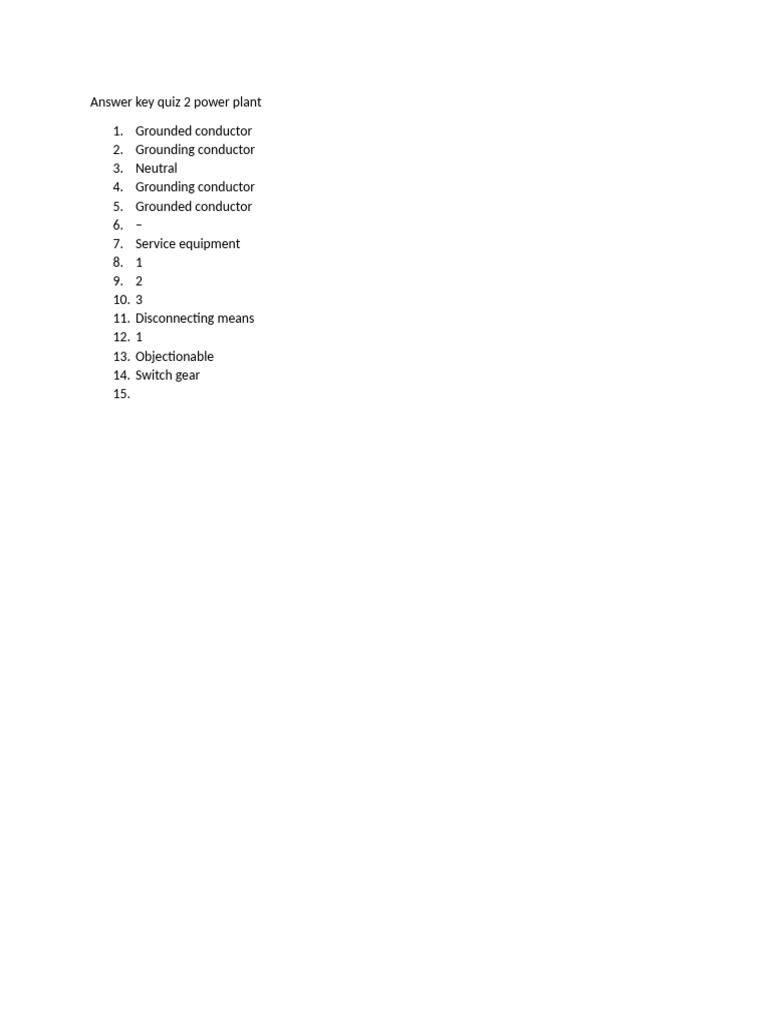 Power Plant Quiz 2 Answer Key | PDF
