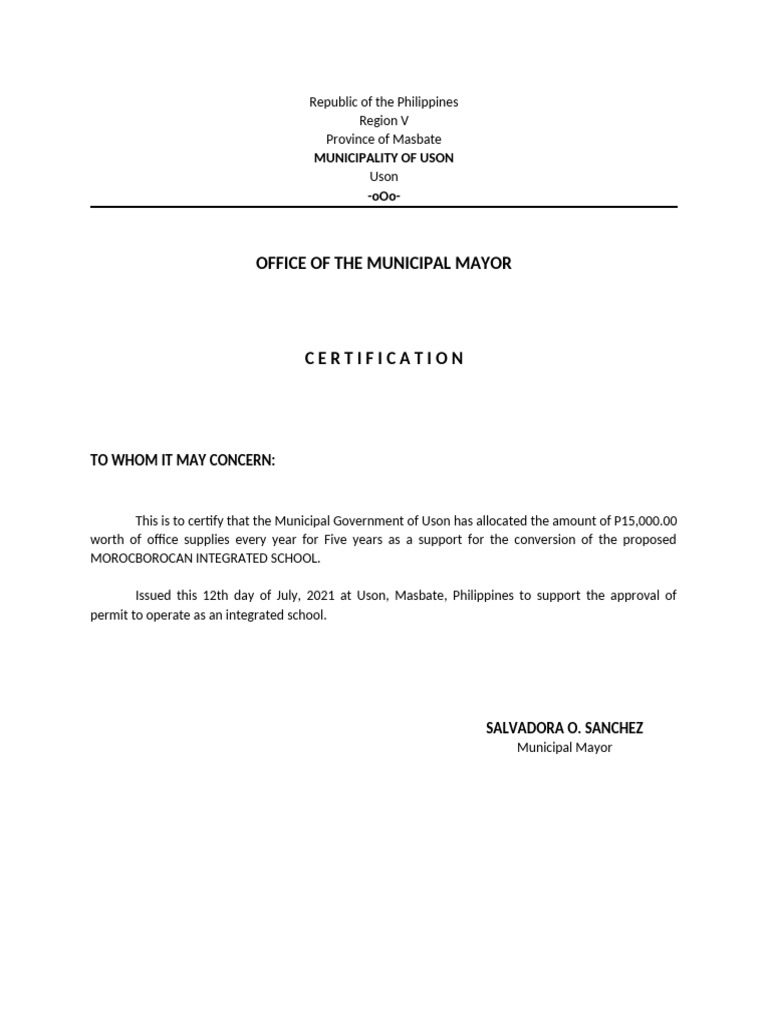 4b. Certification Providing Funds From LGU | PDF