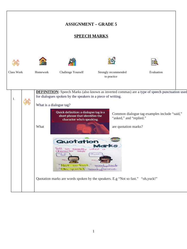 Grade 5 Speech Marks Worksheet | PDF | Quotation Mark