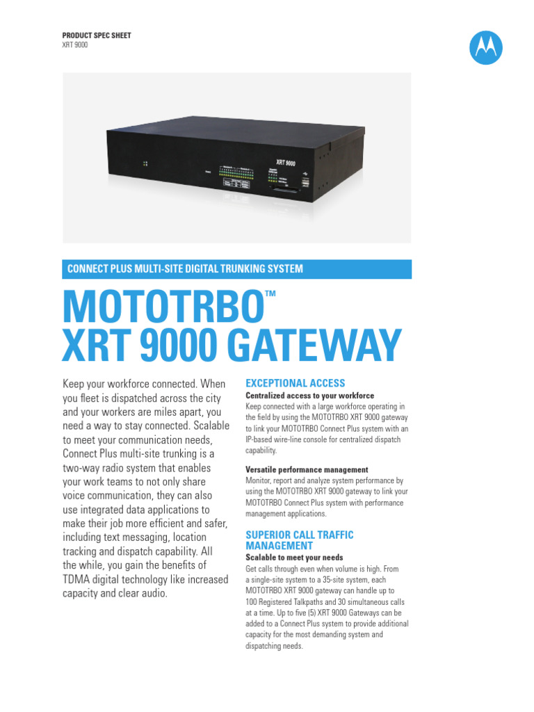 MOTOTRBO XRT 9000 Gateway Overview | PDF | Telecommunications | Computing