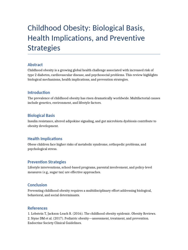 Childhood Obesity: Causes & Prevention Strategies | PDF