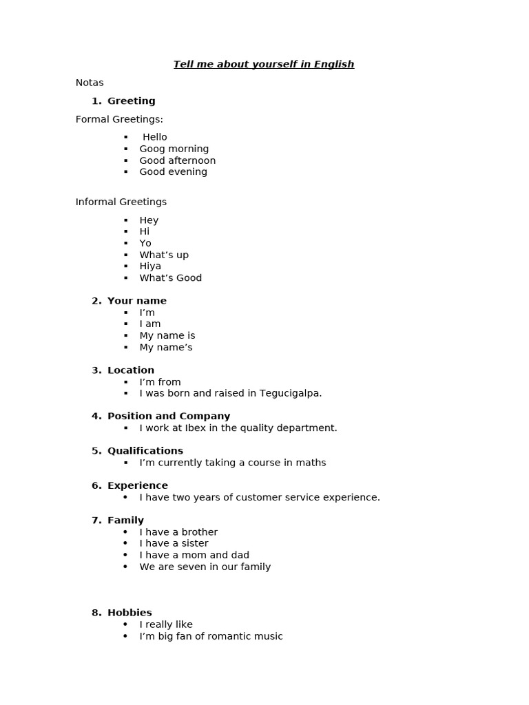 Tell Me About Yourself in English Tarea 1 Gwendoline Zelaya | PDF