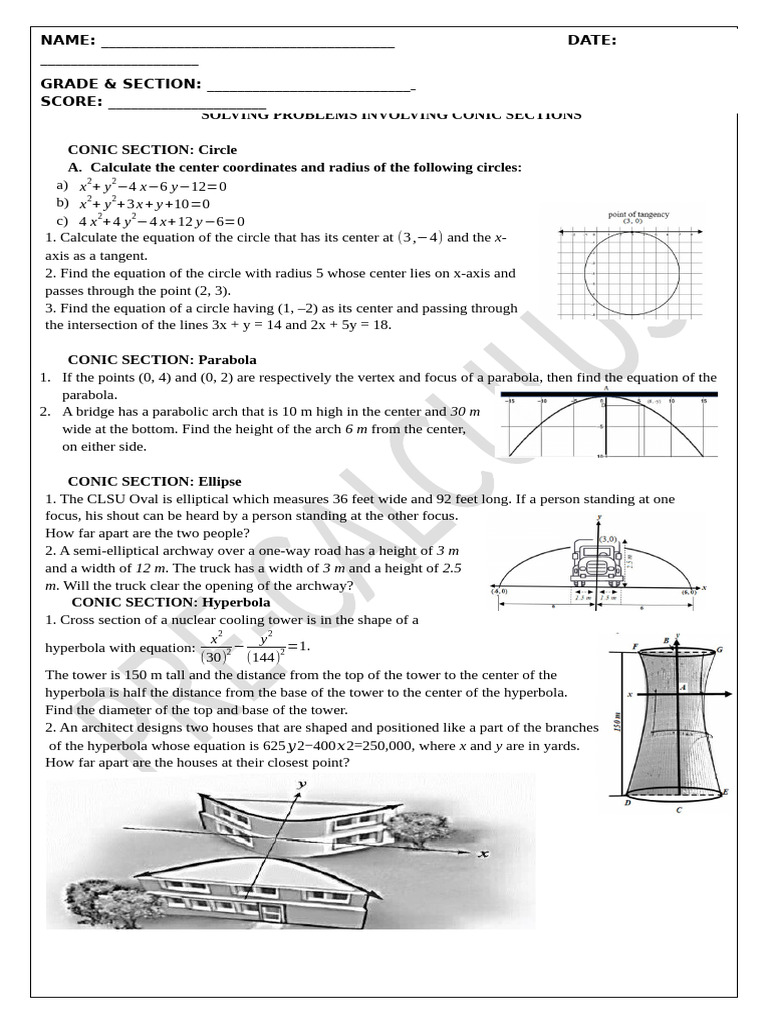 Conic Sections Performance Task | PDF