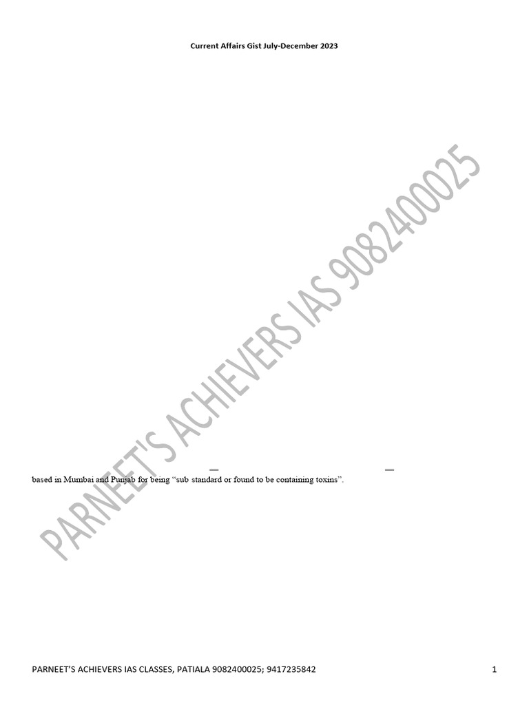 Current Affairs Gist July-December 2023 | PDF | Electronic Cigarette |  Government