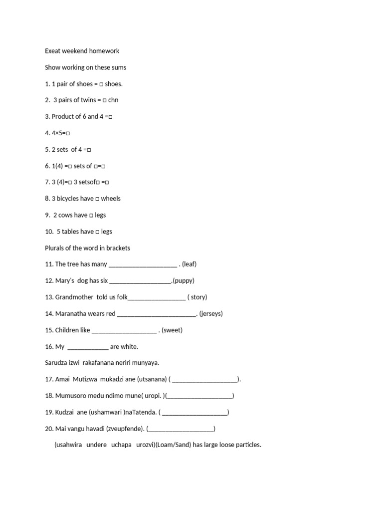 Exeat Weekend Homework Assignments | PDF