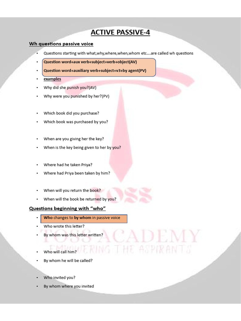 Wh Questions in Passive Voice Guide | PDF