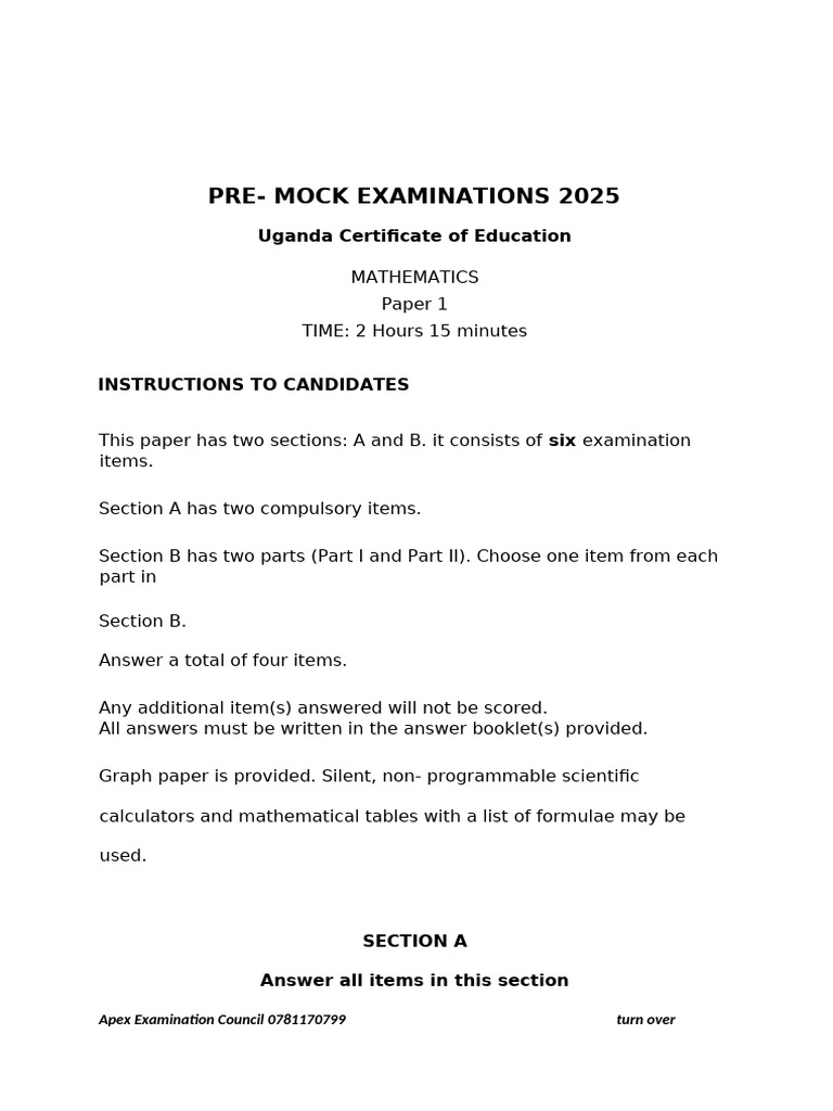 2025 Uganda Mathematics Mock Exam Guide | PDF | Tax Rate | Taxes