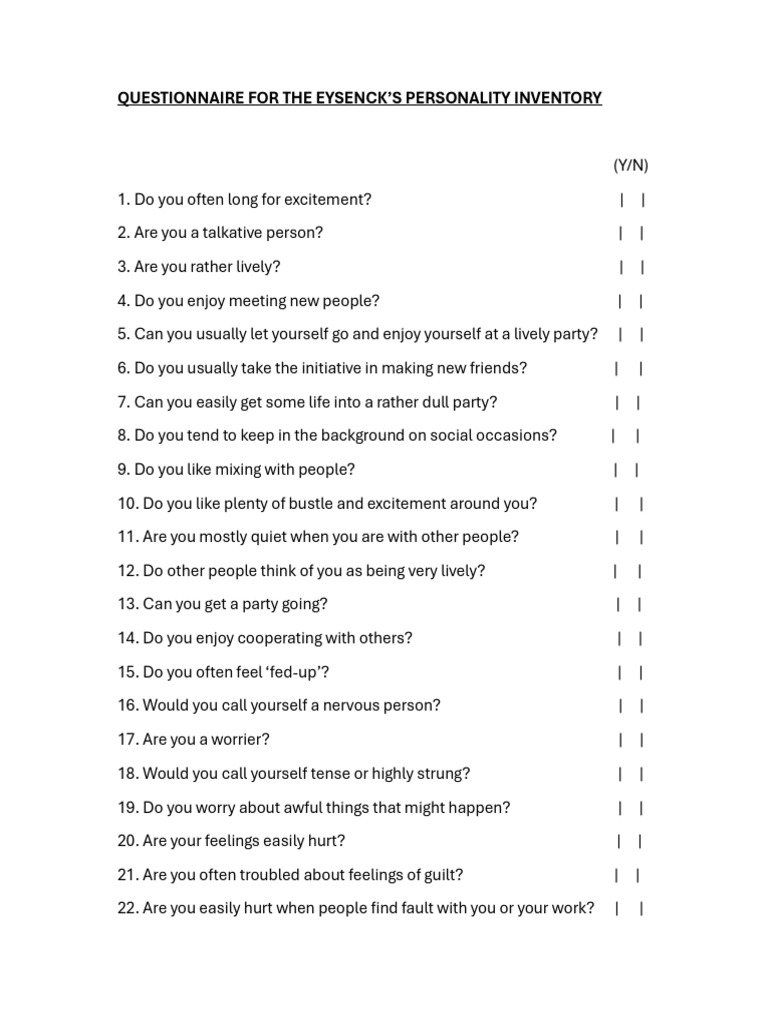 Eysenck Personality Inventory Questionnaire | PDF | Chess Theory | Chess