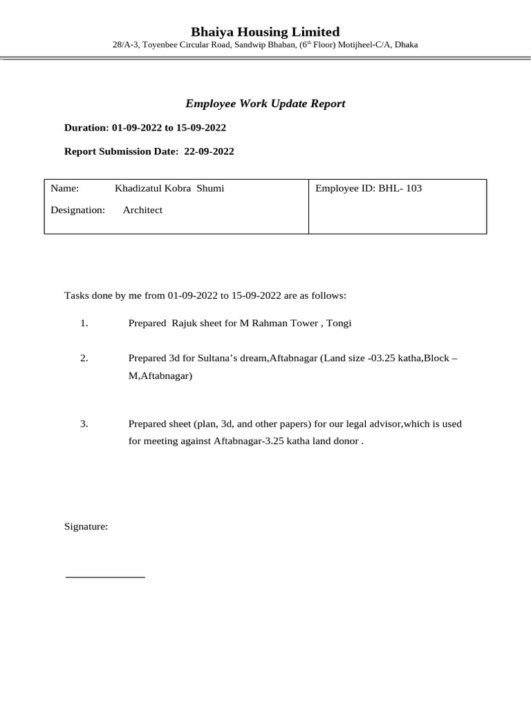 Shumi - Employee Work Update Report | PDF