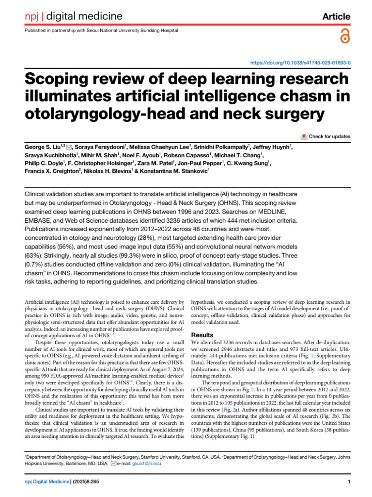 Scoping Review of Deep Learning Research Illuminates Artificial ...
