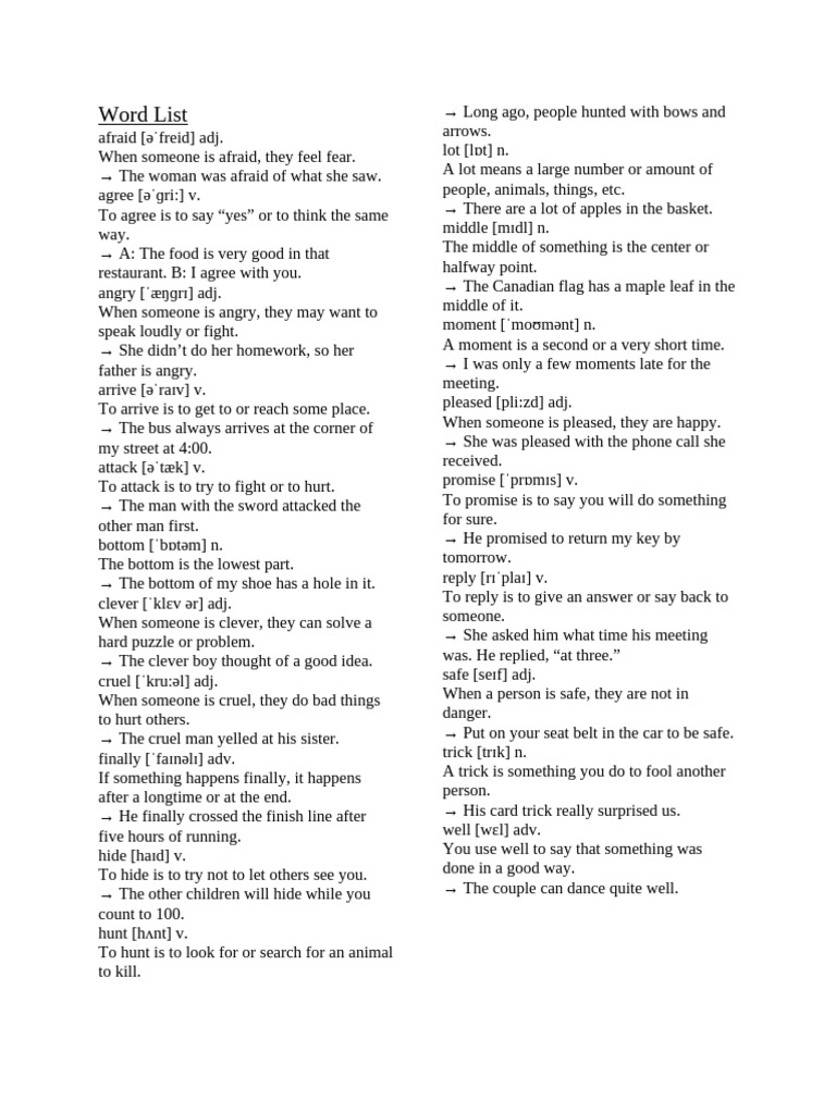 Vocabulary Word List | PDF