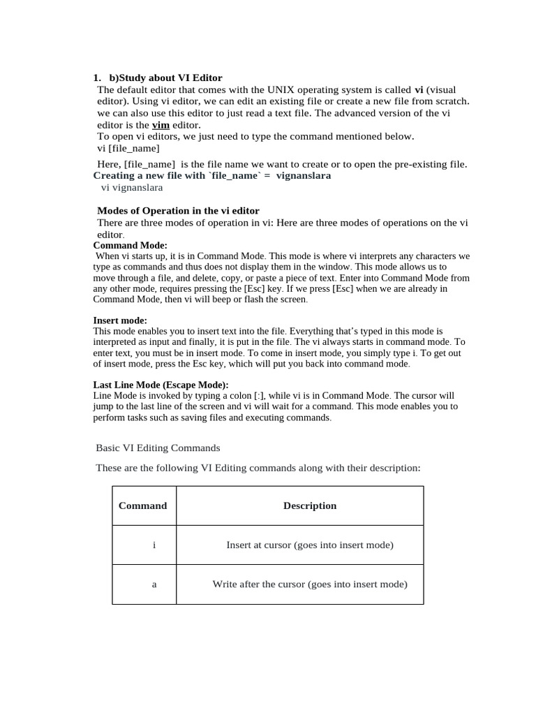 VI Editor Basics and Shell Overview | PDF | Directory (Computing ...