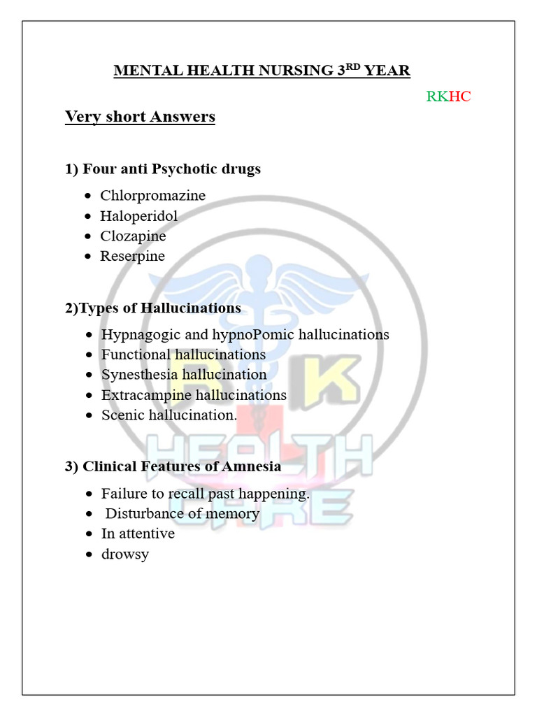 Mental Health Nursing 3rd Yr | PDF | Mental Disorder | Mental Health