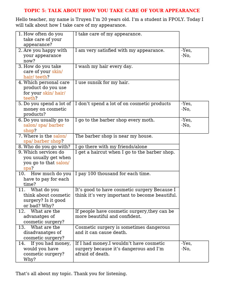 Personal Care and Appearance Tips | PDF
