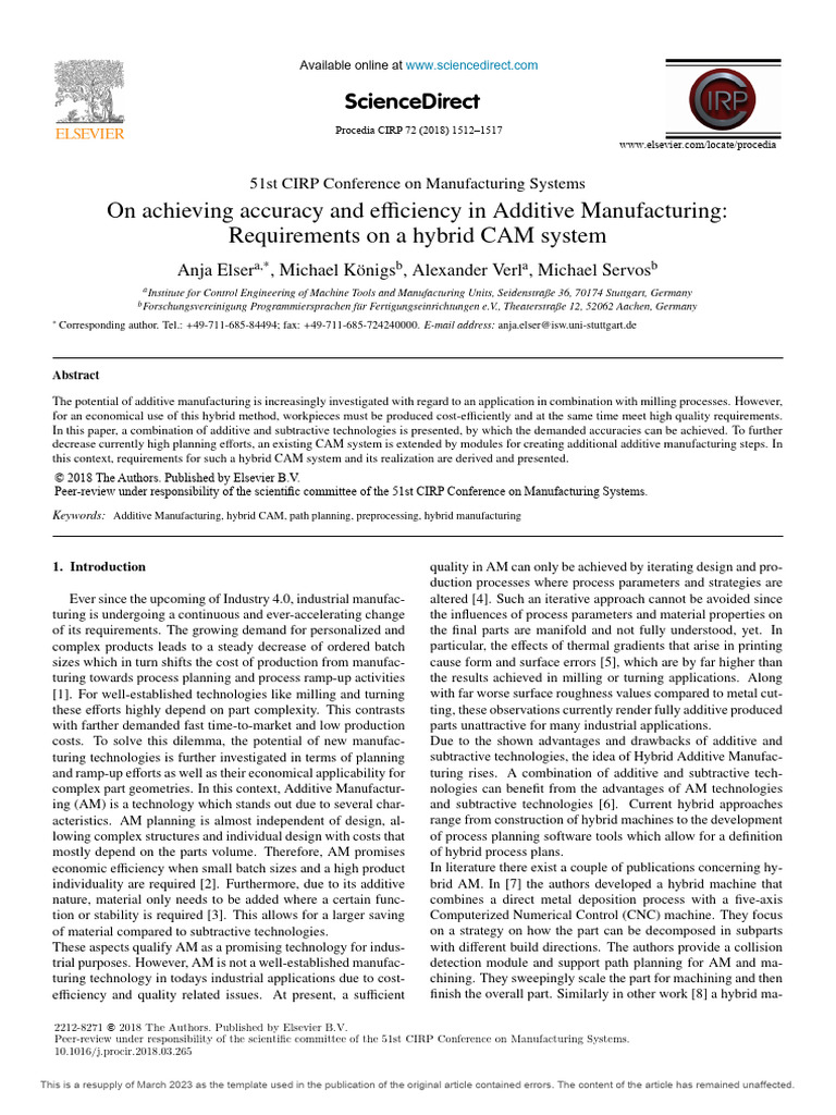 On Achieving Accuracy and Efficiency in Additive Manufacturing | PDF ...