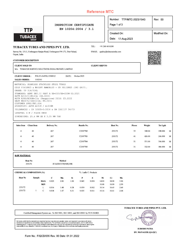 Reference MTC - 25.40X3.05 | PDF