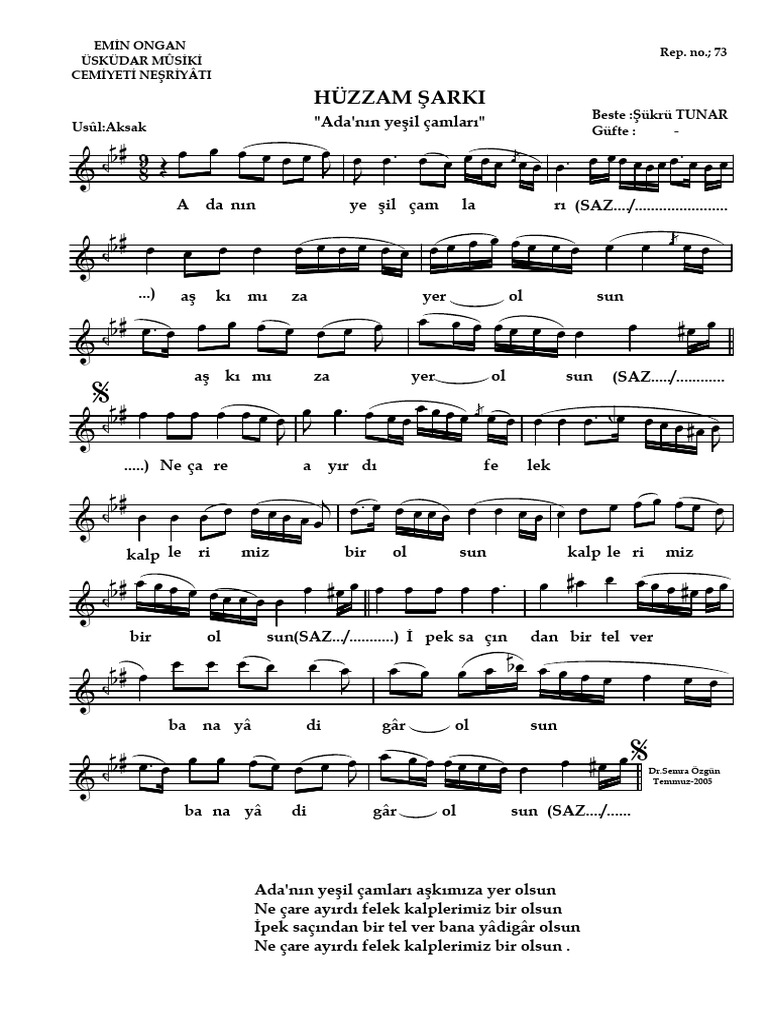 Adanin Yeşi̇l Çamlari-Hüzzam Şarki | PDF