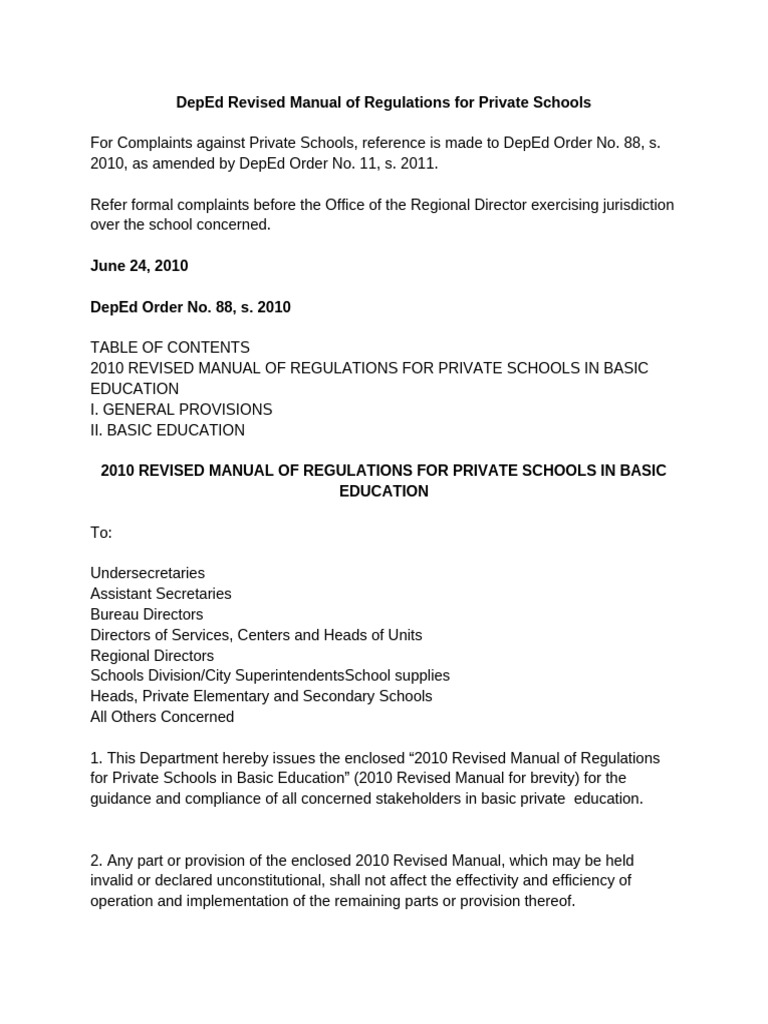 2010 Revised Regulations for Private Schools | PDF | Schools | Salary