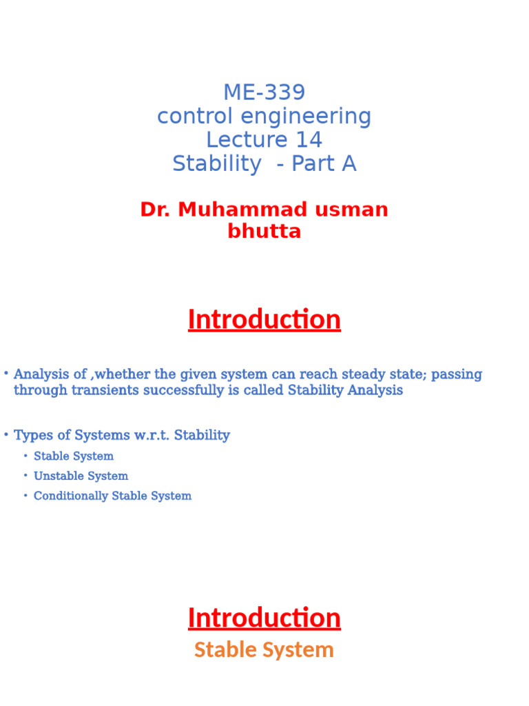 Stability Analysis in Control Engineering | PDF