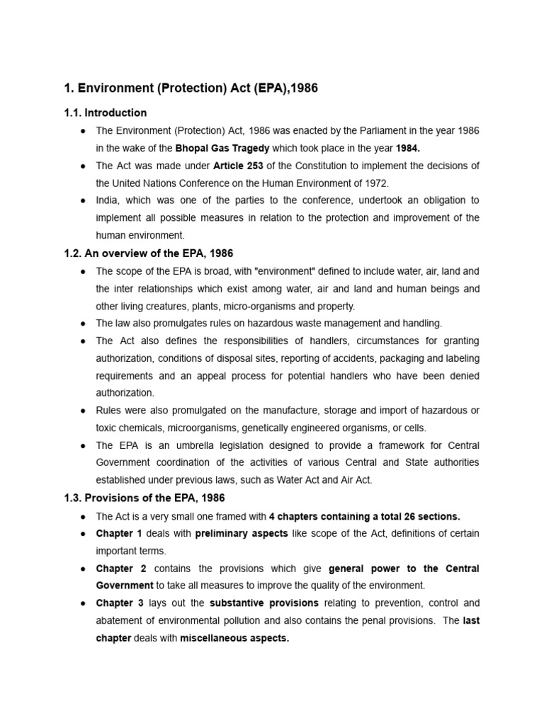 Overview of India's Environment Act 1986 | PDF | Environmental Impact ...