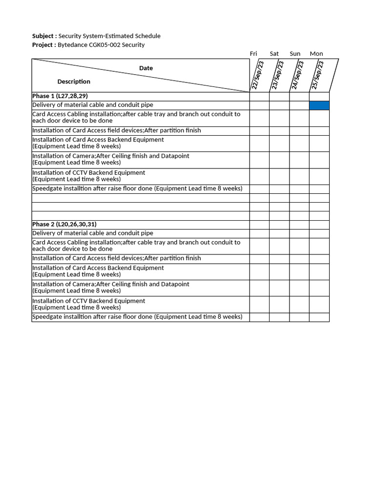 Security System Cabling Schedule | PDF