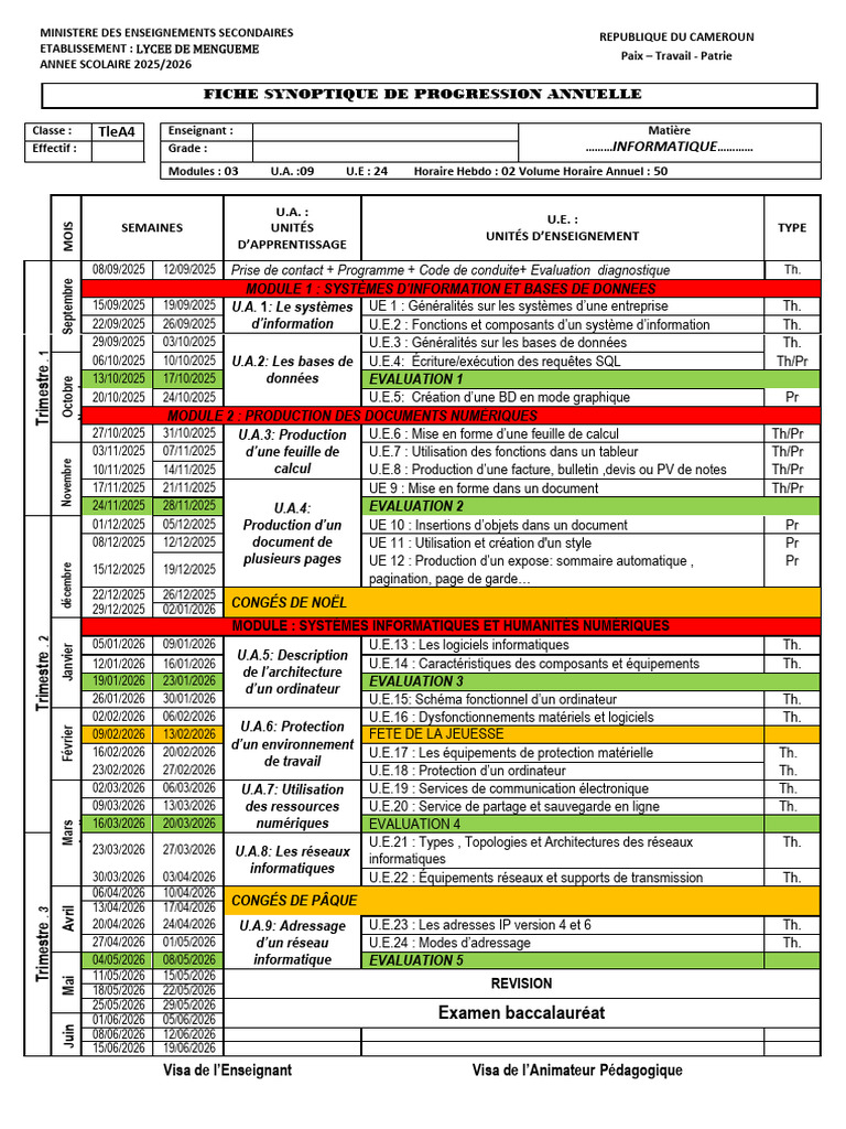 Fiche de progression informatique 2025-2026 | PDF | Informatique ...