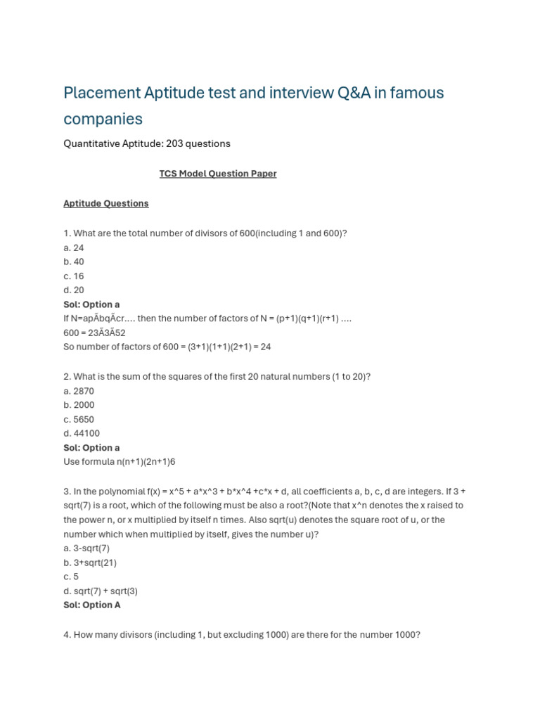 Placement Aptitude Test Q&A Guide | PDF | Constructor (Object Oriented ...