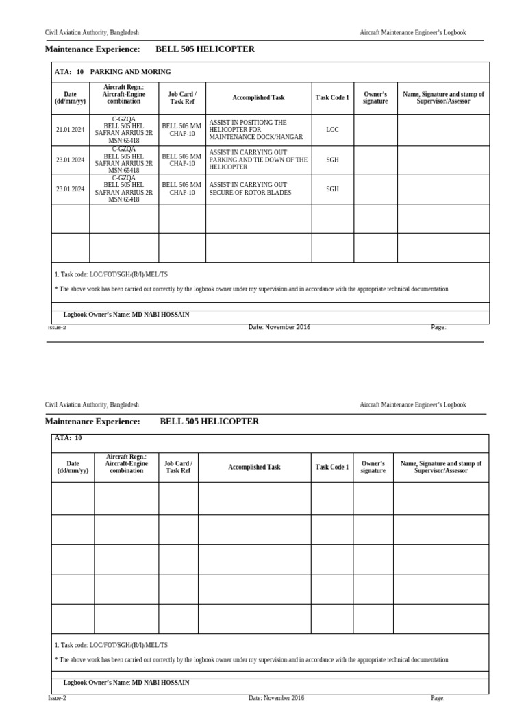 BELL 505 Helicopter Maintenance Logbook | PDF | Aerospace Engineering ...