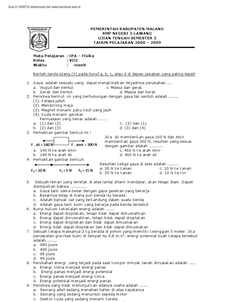 Soal Uts Ipa Kelas 8 Smt 2 Ktsp