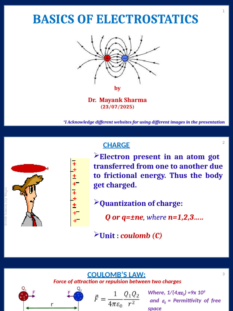 Basics of Electrostatics: Dr. Mayank Sharma | PDF | Electric Field ...