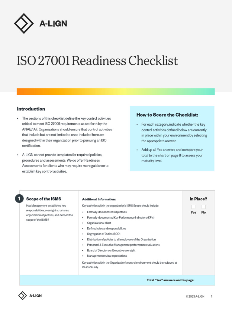 ISO 27001 Readiness Checklist Overview | PDF | Information Security | Risk
