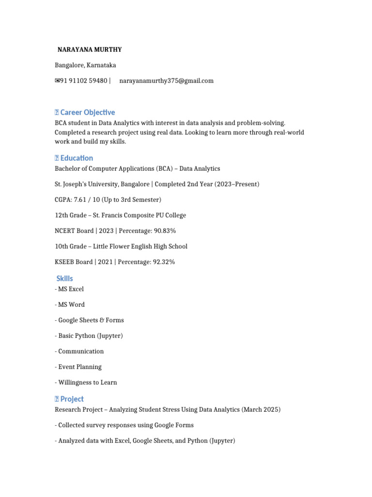 NarayanaMurthy Resume | PDF