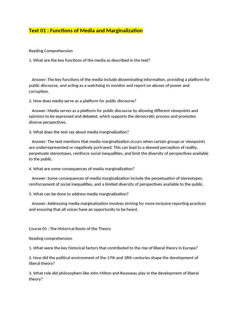 Media Functions and Marginalization Insights | PDF | Liberalism ...