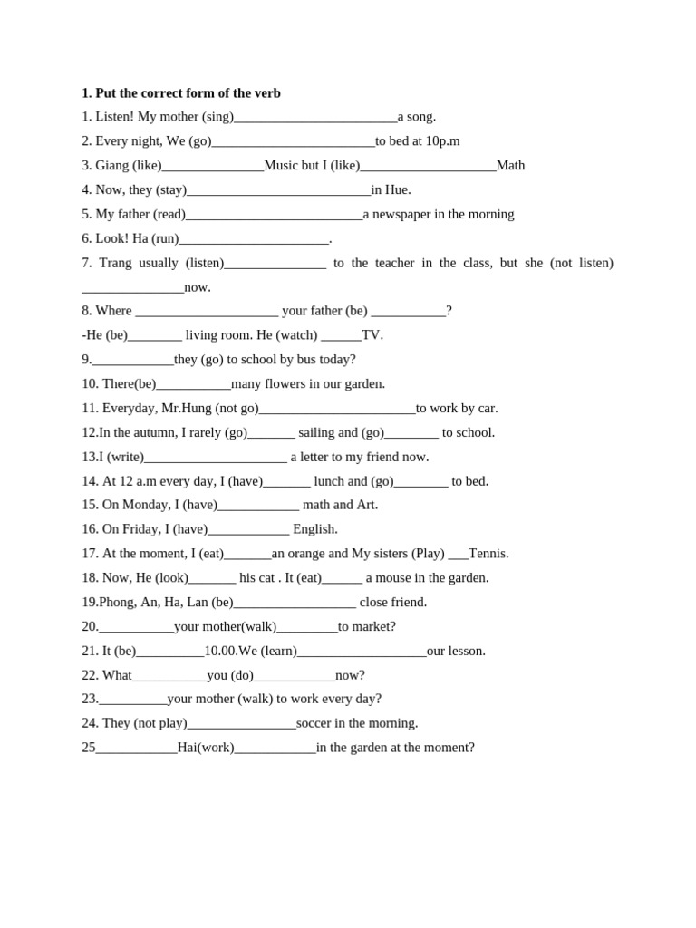 Verb Forms and Sentence Rearrangement Exercises | PDF | Chess Openings ...