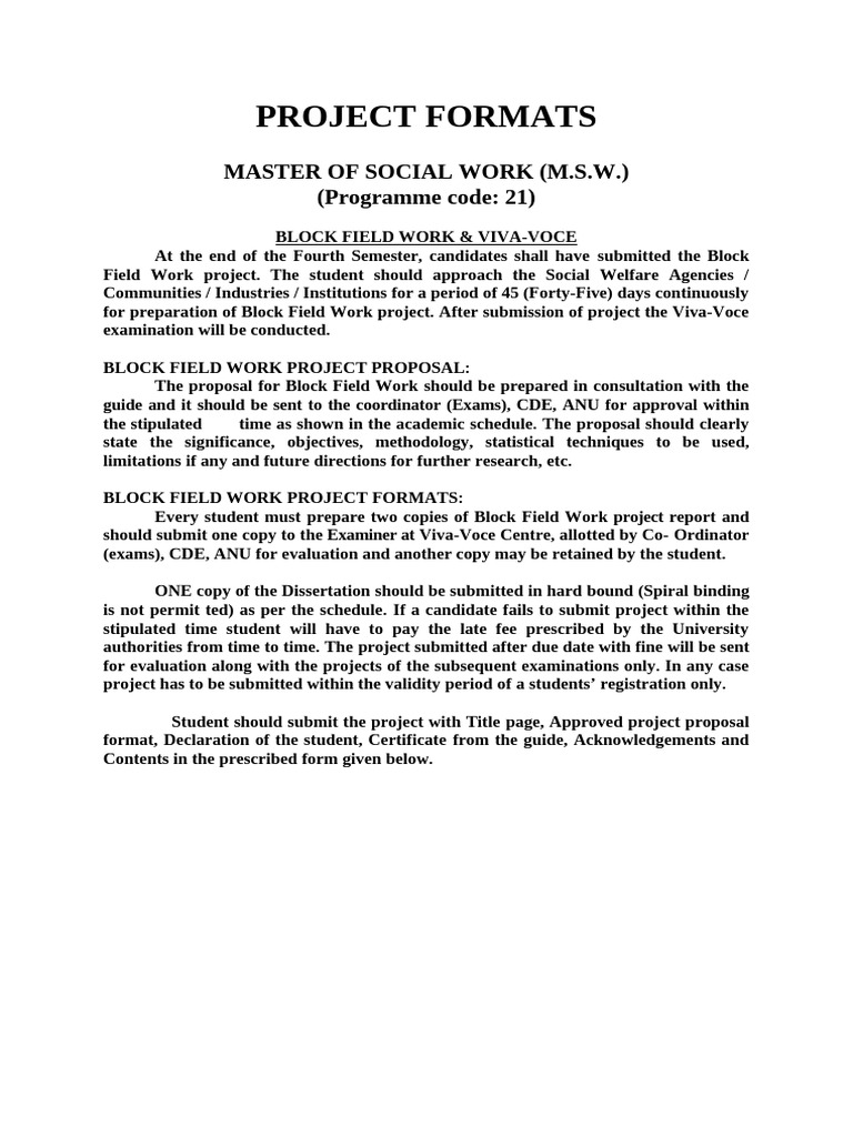 MSW Block Field Work Project Guide | PDF | Thesis | Educational Stages