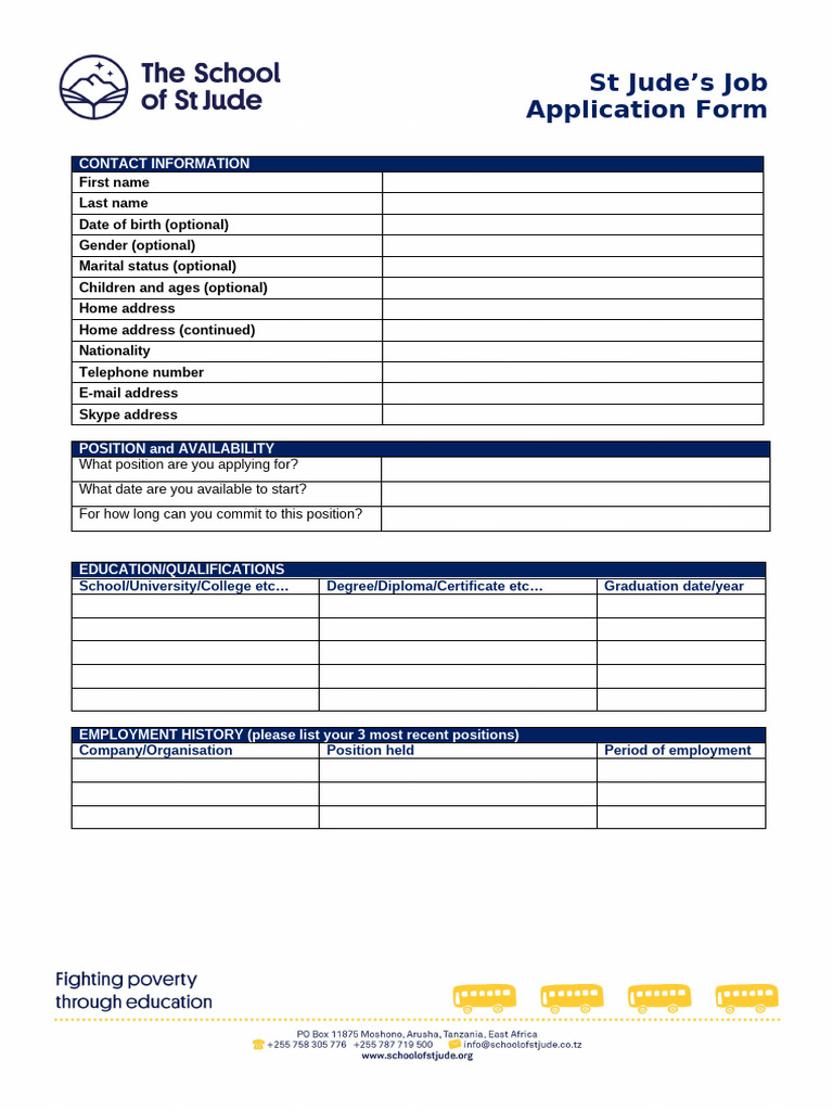 ST Jude Job Application Template Local International Jan 2022 | PDF ...