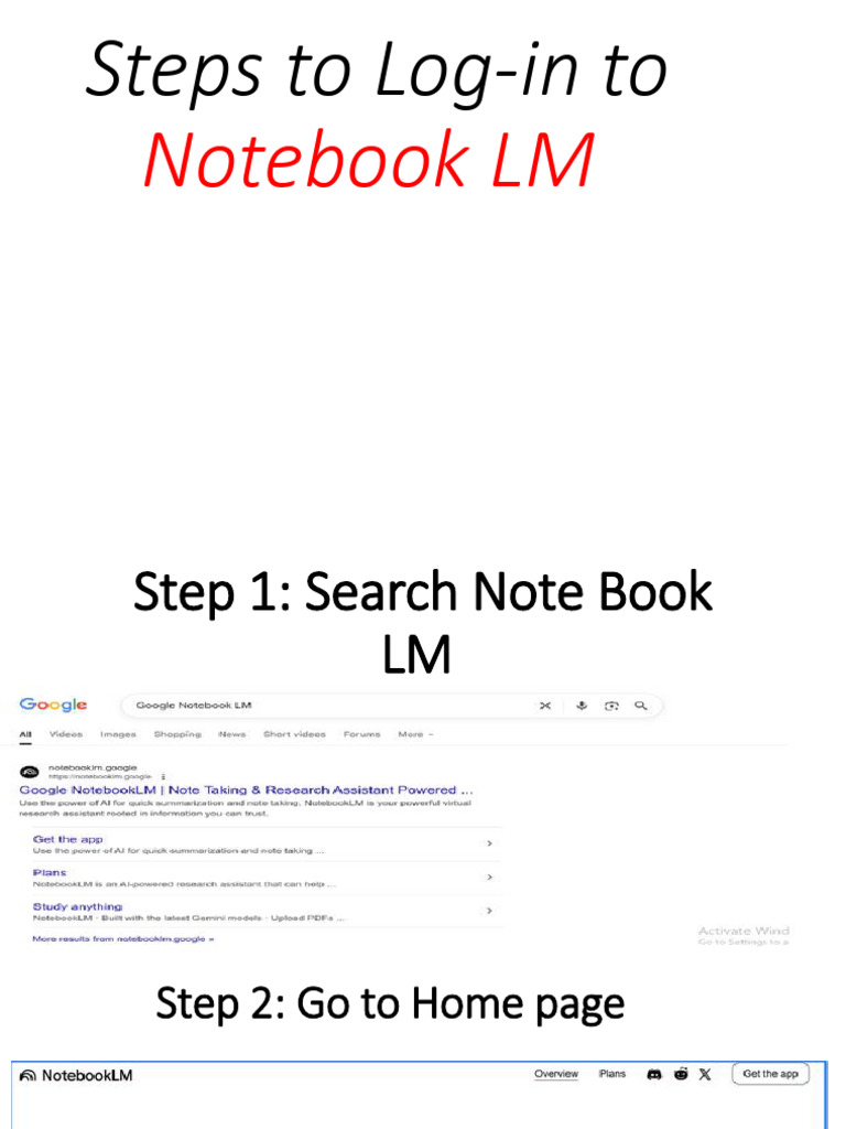 Steps To Log-In To Notebook LM | PDF