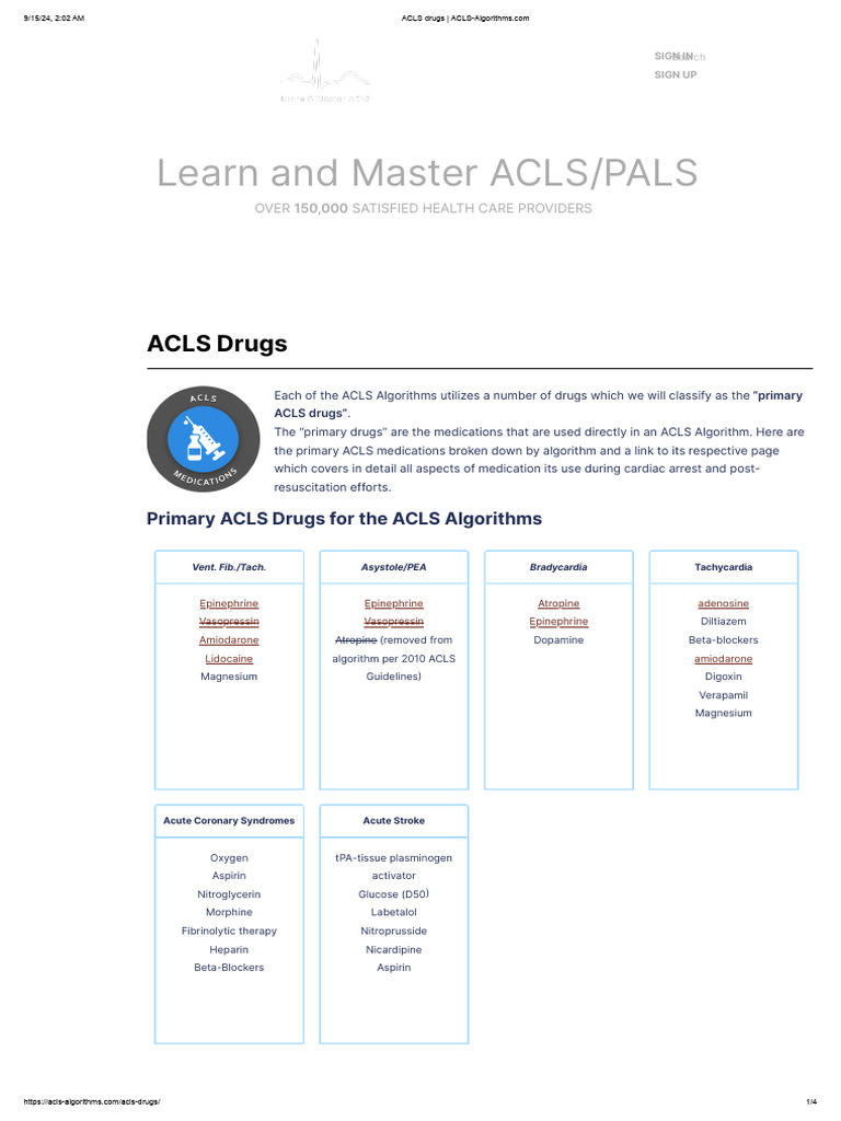 ACLS Medication Guidelines and Algorithms | PDF | Cardiology ...