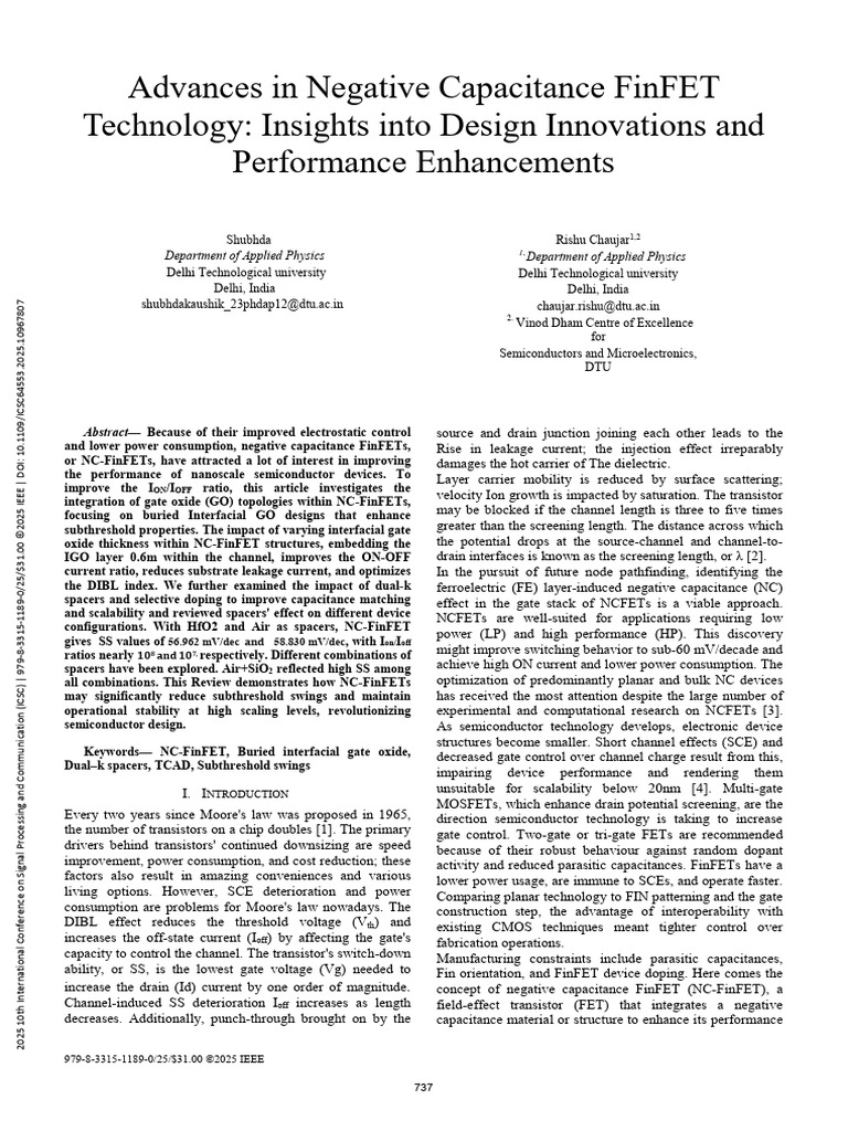 Innovations in Negative Capacitance FinFETs | PDF | Field Effect ...