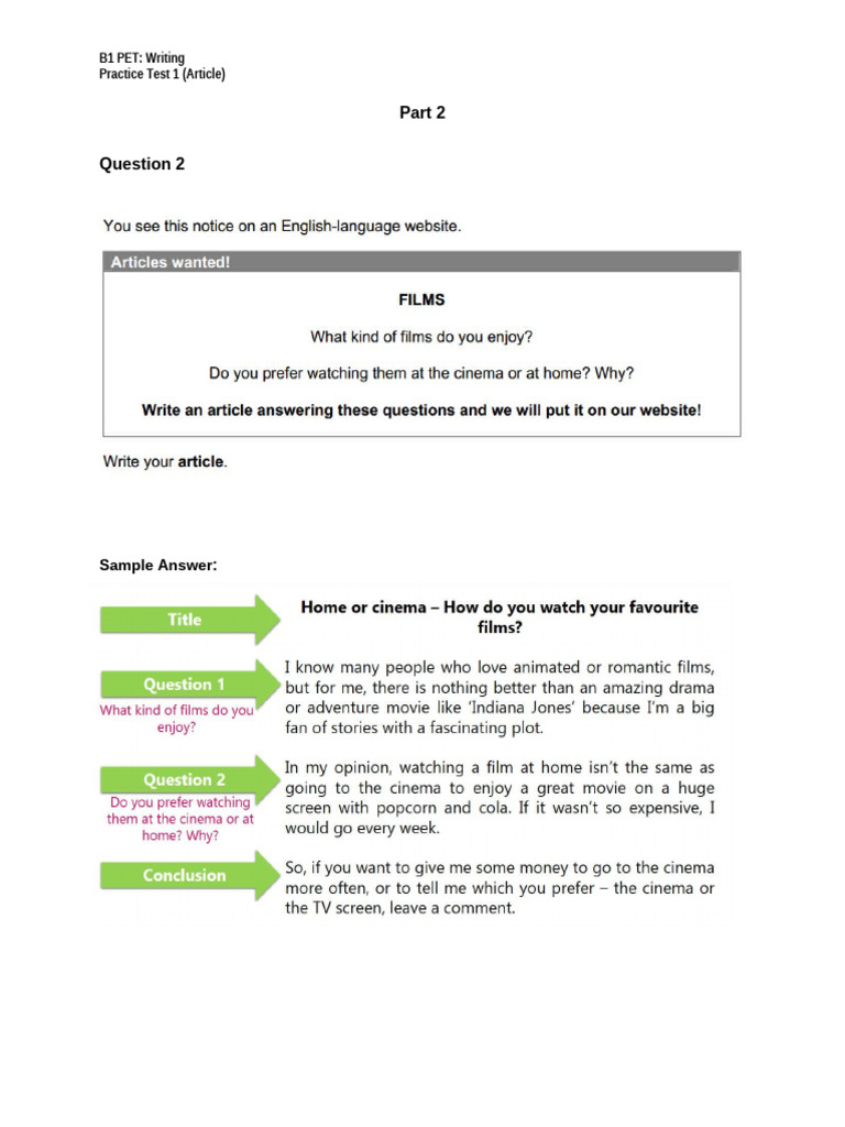B1 PET Writing Practice Test Overview | PDF