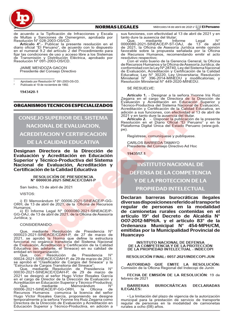 Resolucion 0057 2021 Indecopi Jun LP | PDF | Perú | Transporte